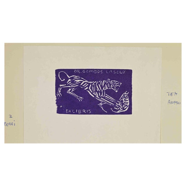 Zoltan Perei, Ex Libris, Dr. Gombos Laszlo, Woodcut, 1974 For Sale