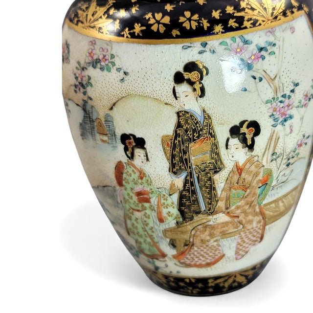 Japanese Meiji Cobalt and Gilded Kyoto Satsuma Vases from Kinkozan, 1890s, Set of 2 For Sale - Image 15 of 16