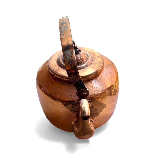 Rustic European Antique Hammered Copper Kettle With Iron Swing Handle For Sale - Image 3 of 4