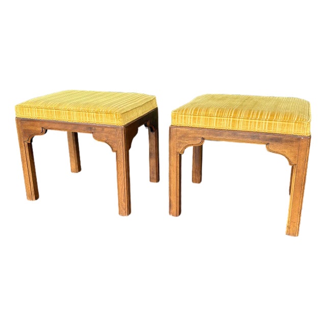 Ethan Allen Striped Velvet Ottoman Pair For Sale