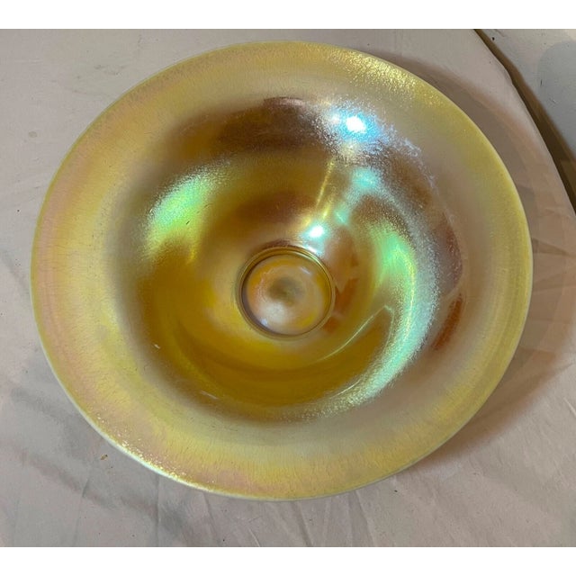 Glass Large Hand Blown Steuben Aurene Lustre Ware Iridescent Calcite Glass Bowl 12 Inch For Sale - Image 7 of 12