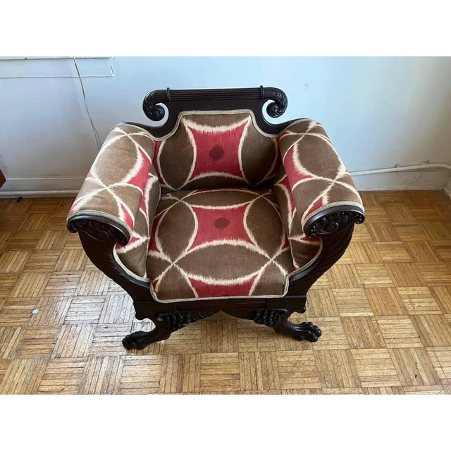 Wood Mid 19th Century Antique Empire Style Mahogany Carved Clawfoot Armchair For Sale - Image 7 of 11