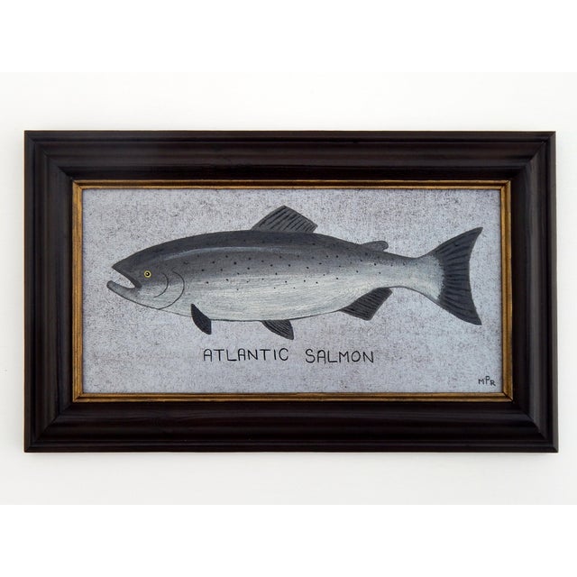 Matt Rix, Naive Style Atlantic Salmon Fish, Oil on Board, 2000s, Framed For Sale - Image 10 of 10