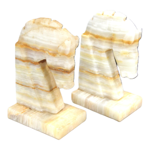 Mid Century Modern Onyx Horse Head Book Ends - Set of 2