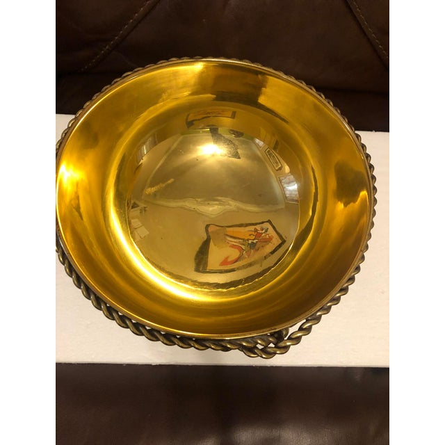 Vintage Hollywood Regency Polished Brass Pedestal Bowl With Rope & Tassel Detail For Sale - Image 4 of 6