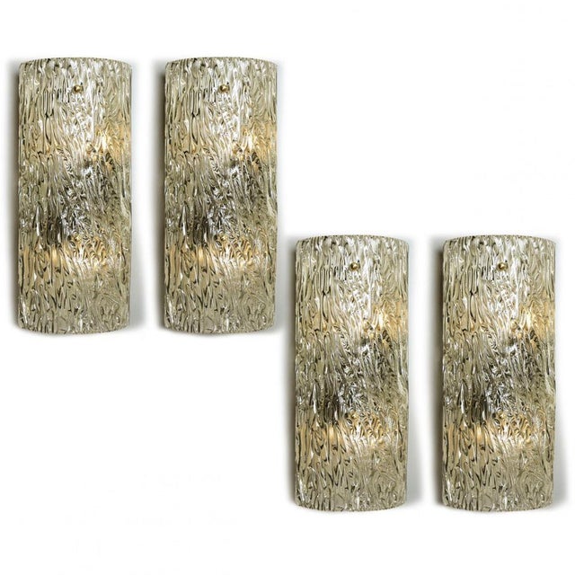 Large Modern Brass Ice Glass Wall Light attributed to J. T. Kalmar, 1960s For Sale - Image 9 of 16