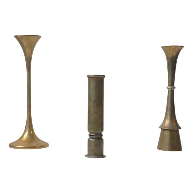 Danish Modernist Candlesticks in Brass, 1960s, Set of 3 For Sale