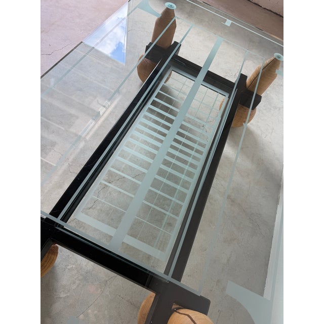 1980s 1980s Italian Postmodern Sculptural Turned Wood & Glass Two-Tier Rectangular Coffee Table For Sale - Image 5 of 17