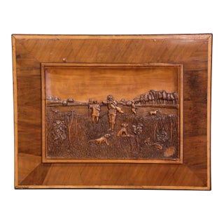 19th Century French Black Forest Carved Walnut Hunt Scene Wall Panel For Sale