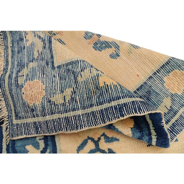 2'x4' Antique Chinese Peking Rug | Blue & Beige Floral For Sale - Image 9 of 9