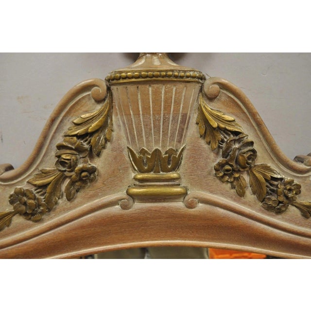 French Country Vintage French Country Provincial Louis XV Style Carved Wood Urn Wall Mirror For Sale - Image 3 of 12