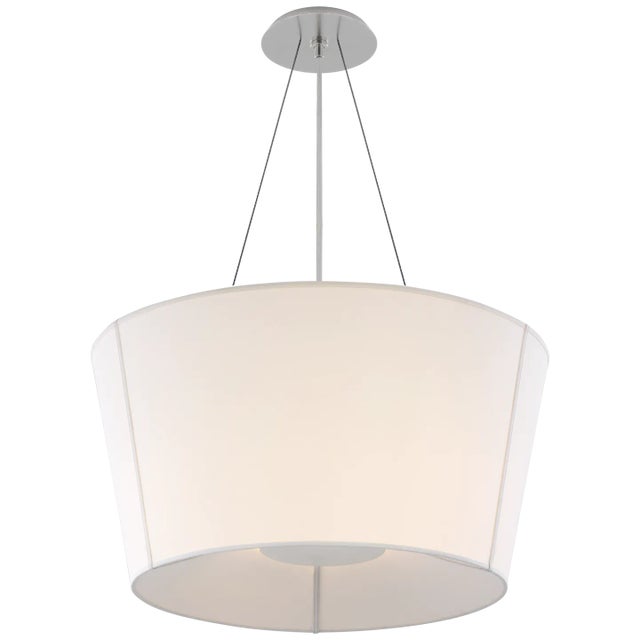 Hoop Medium Inverted Hanging Shade in Soft Silver with Linen Shade Designer: Barbara Barry Fixture Height: 13.5" Min....
