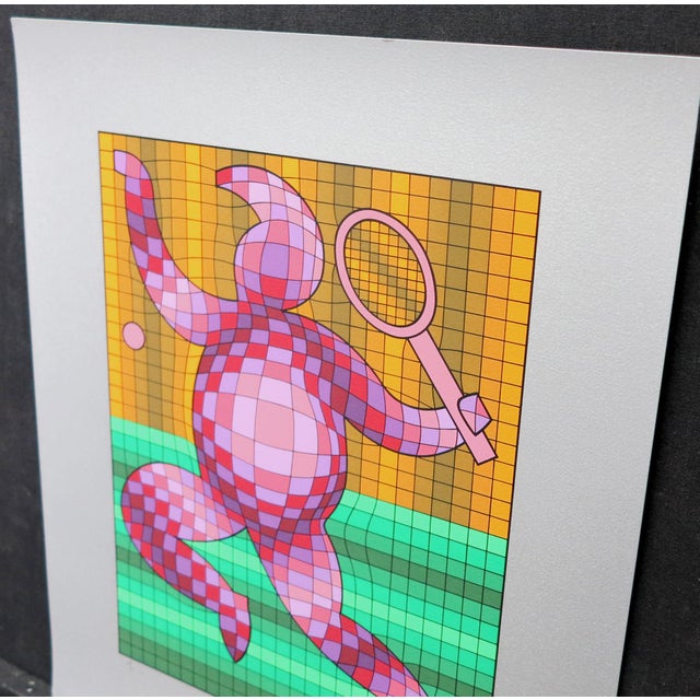 Paper Vintage Victor Vasarely Tennis LTD Serigraph, Hand Signed Op Art For Sale - Image 7 of 8