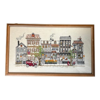 Contemporary 1980’s Style “Center Street” Town Embroidery For Sale
