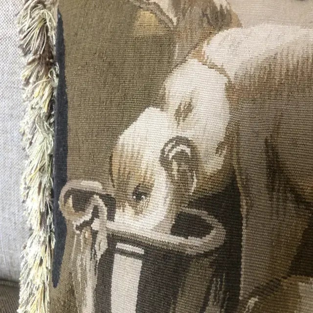 Traditional Vintage Tapestry Pillow With Dogs at Rest (Left-Facing) For Sale - Image 3 of 11