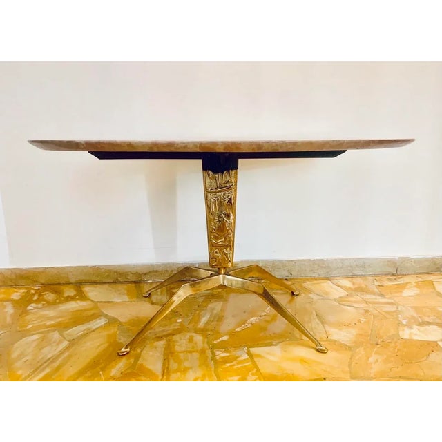 Italian Coffee Table with Oval Marble Plate on Bronze Base by Duilio Barnabé, 1950, in Very Good conditions. Designed 1950...