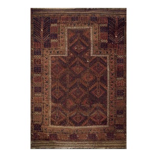 1890s Red Wine Medallion Antique Persian Baluch Prayer Carpet 3' X 4' 6'' Knotted Wool Rug For Sale