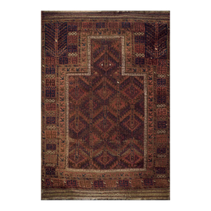 1890s Red Wine Medallion Antique Persian Baluch Prayer Carpet 3' X 4' 6'' Knotted Wool Rug