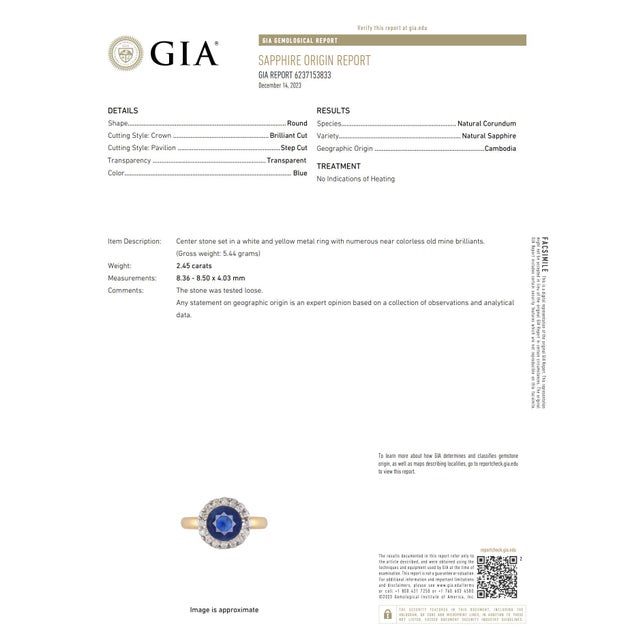 Metal 1910s Edwardian English Gia 2.45 Carat No Heat Sapphire Diamond 22k Yellow Gold Ring, Size 8 For Sale - Image 7 of 8