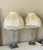 Great pair of antique Bohemian cut Crystal with pendants girandole style table Lamos with silk lamp shades fringed.