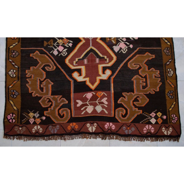 Handwoven Turkish Rug Kilim Muted Earth Tones Long Wide Runner Rug. - 4′9″ X 13′4″ For Sale - Image 13 of 16