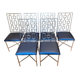 1950s Set of 6 Metal Dining Chairs With Upholstered Seating For Sale