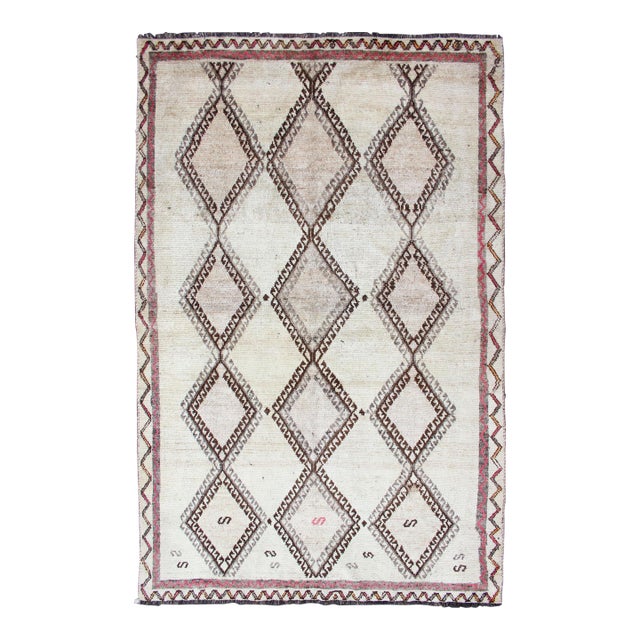 Vintage Persian Gabbeh Rug With Diamond Lattice and Tribal Design 5'1 X 8'3 For Sale