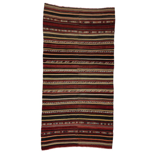 Wool Striped Turkish Kilim Rug- 6′1″ × 12′2″ For Sale