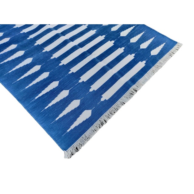 Handmade Cotton Natural Vegetable Dyed Flat Weave Reversible Blue and White Striped Rug - 12'x15' For Sale - Image 6 of 11