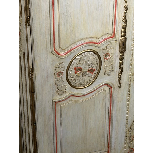 Ornate Hand-Painted Floral Carved Wardrobe For Sale - Image 6 of 9