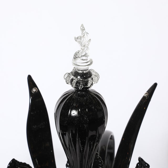 Metal Mid-Century Expansive Leaf Form Handblown Murano Glass & 24kt Gold Fleck Uplight For Sale - Image 7 of 18