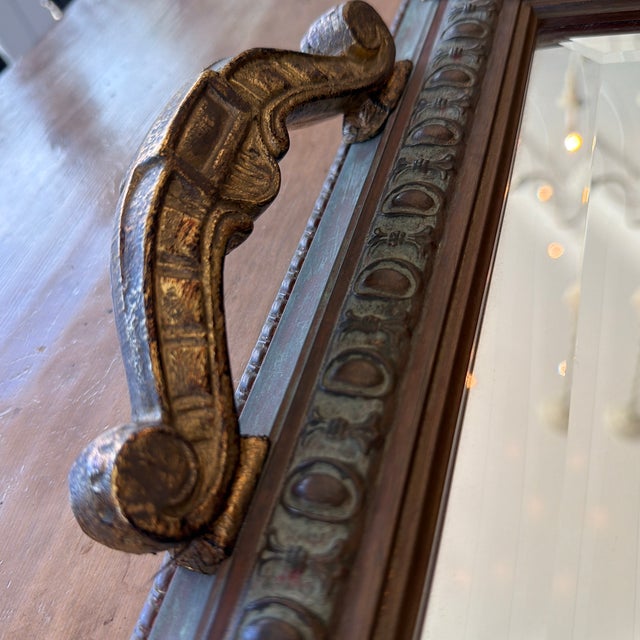 Rustic European Gilt and Verdigris Mirrored Serving/Vanity Tray For Sale - Image 3 of 8