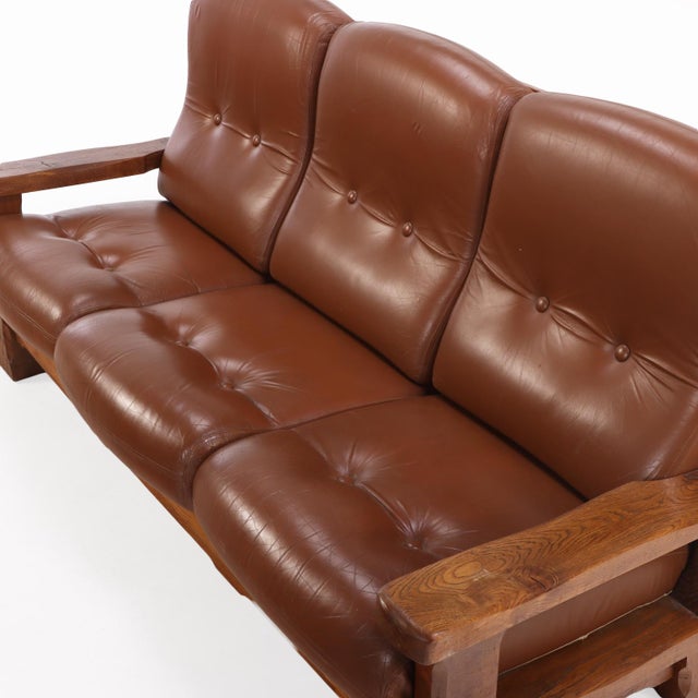 A French Heavy Oak Brutalist Style Open Arm Sofa, C. 1960. For Sale - Image 4 of 5