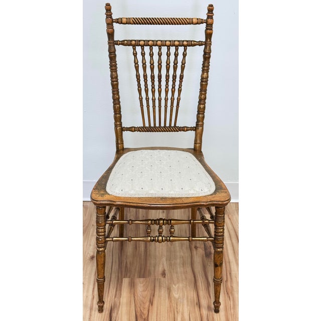Vintage Gilded Turned Wood Spindle Back Chair For Sale - Image 4 of 8