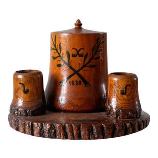 1930s Pipe Tobacco Humidor and Match Holder For Sale