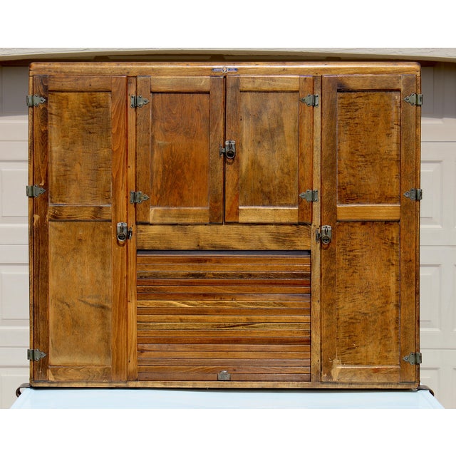 Antique Early 1900s Hoosier Cabinet Dutch Kitchenet Solid Wood Enamel Pull-Out Work Surface Coppes Brothers & Zook Original Hardware For Sale - Image 9 of 15