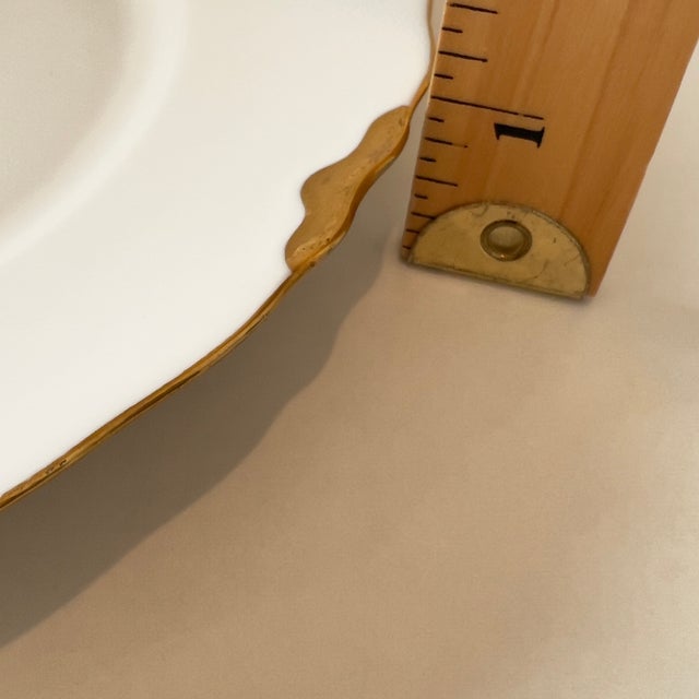 1930s 1930's H & C Heinrich Bavaria Scalloped Gold Trim White Porcelain Dinner Plate For Sale - Image 5 of 8