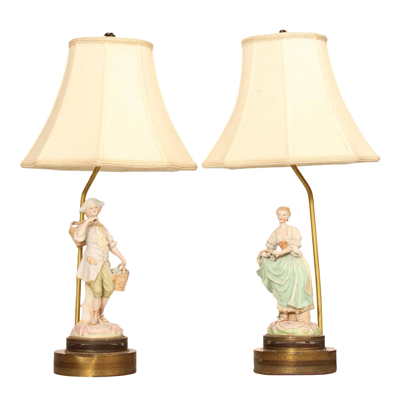 Vintage Rococo Style Pair Porcelain Figurine Table Lamps Chairish
