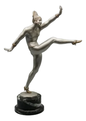 JP Morante, Art Deco High Kick, Cold Painted Bronze, 1920s-1940s