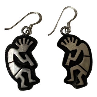 Native American Style Earrings Featuring a Kokopelli Design, Crafted From Sterling Silver For Sale