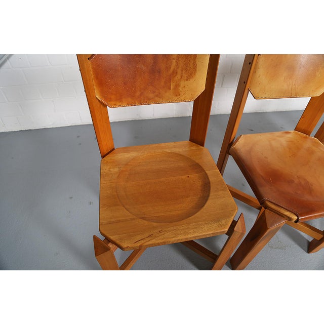Dining Chairs Beech Wood Cognac Leather by Pierre Chapo, 1960s, Set of 4 For Sale - Image 17 of 18