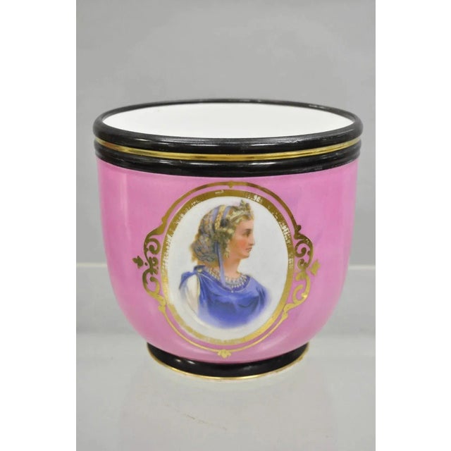 Antique French Porcelain Pink Hand Painted Portrait Cachepot Jardiniere Vase For Sale - Image 11 of 11