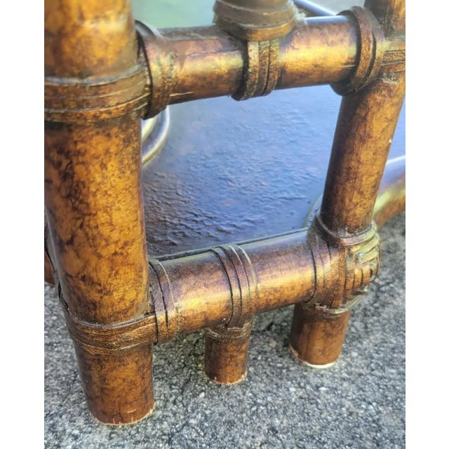 Vintage Chinese Chippendale Lexington Tortoiseshell Bronze Black Extra Long Tessellated Top Console Sofa Table For Sale - Image 13 of 15
