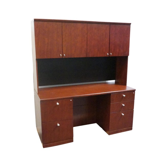 Bernhardt Bernhardt Furniture Cherry Contemporary Modern 60" Computer Credenza Desk W. Filing Cabinets and Cabinet Top For Sale - Image 4 of 16