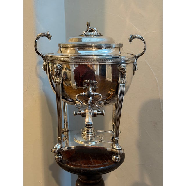 Metal Antique 19th-Century Egyptian Revival Silver-Plated Samovar With Sphinx Finial For Sale - Image 7 of 16