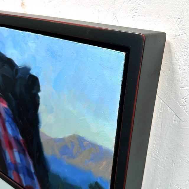 Contemporary Heading Down by Judd Mercer | Oil on Wood Panel Portrait of a man in a plaid shirt and hat outdoors. For Sale - Image 3 of 4