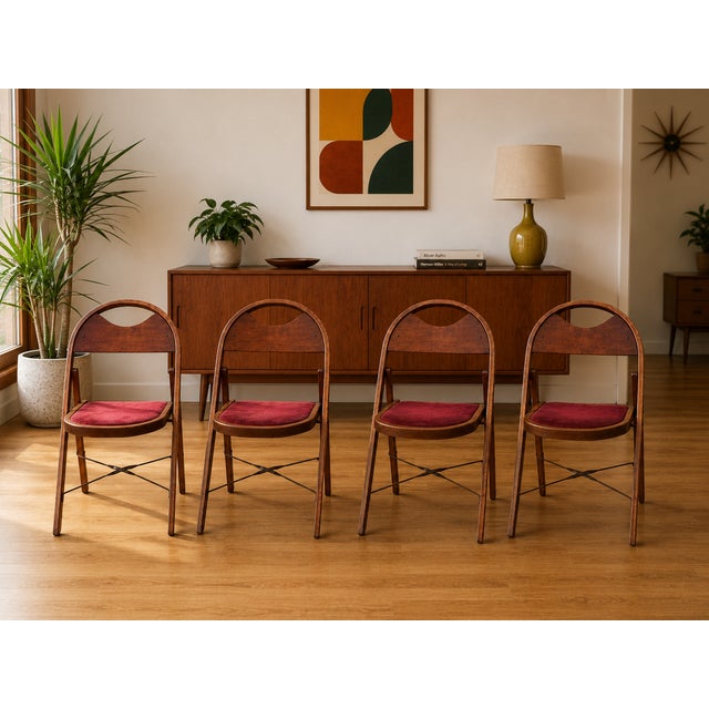 Vintage Wooden Theatre Folding Chairs by General Sales Co. (Set of 4) For Sale - Image 13 of 13