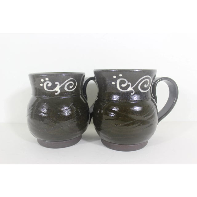 Vintage Signed Studio Pottery Coffee Mugs- A Pair For Sale - Image 6 of 10