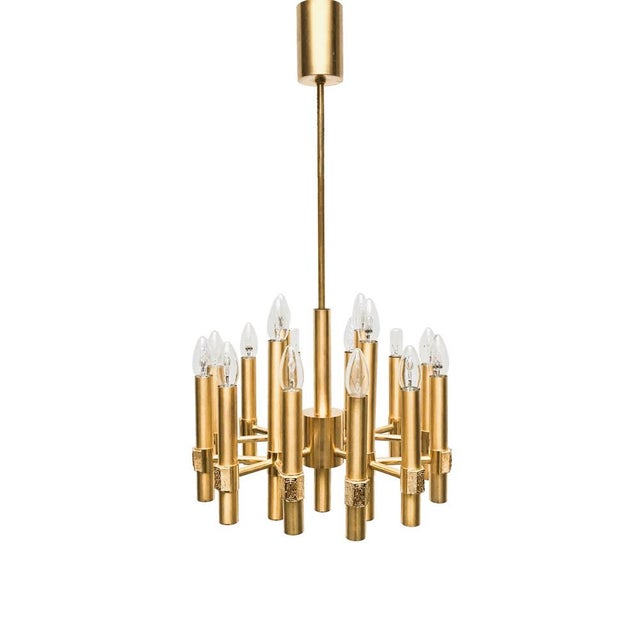 Metal Brutalist Chandelier in Brass with 16 Arms by Angelo Brotto for Esperia, Italy, 1960s For Sale - Image 7 of 7