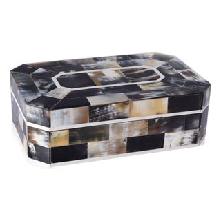 Baldur Black Horn Inlaid Decorative Box with Ivory Trim, 11.25" x 7.25" x 3.5" For Sale